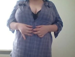 Bbw taking of blouse and bra
